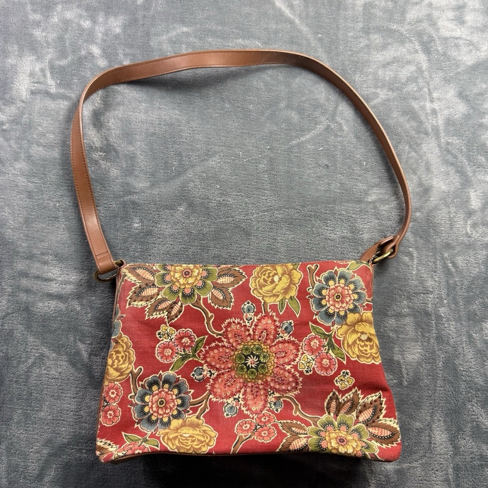 Floral Beaded Canvas Shoulder Bag Red Boho Tapestry Print Zip Top Purse - Picture 1 of 12